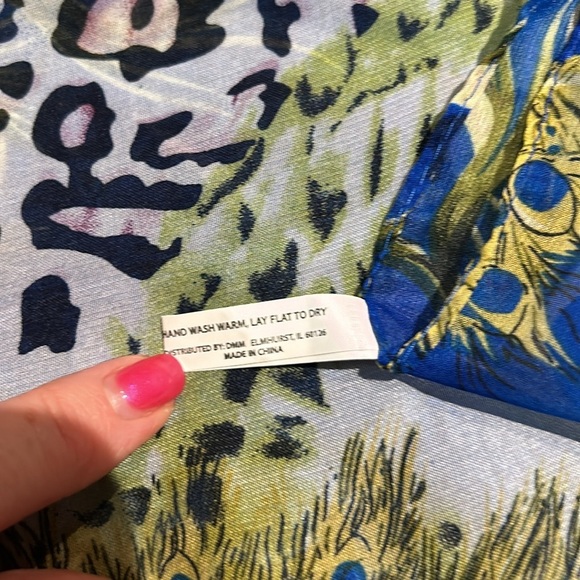 Vintage Lavello Chiffon Cowl Scarf Peacock Feather motif Infinity style - Picture 3 of 4